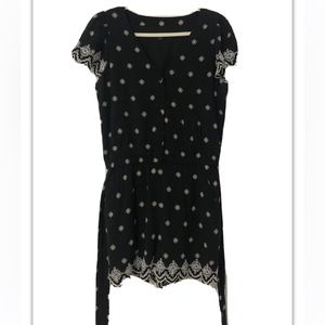 LOFT Short Sleeve Black and White Romper with Belt, Size M